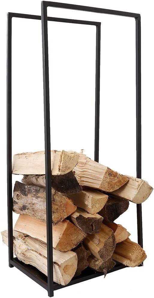 High Capacity Black Matte Iron Log Holder with Solid Base, 10kg Storage
