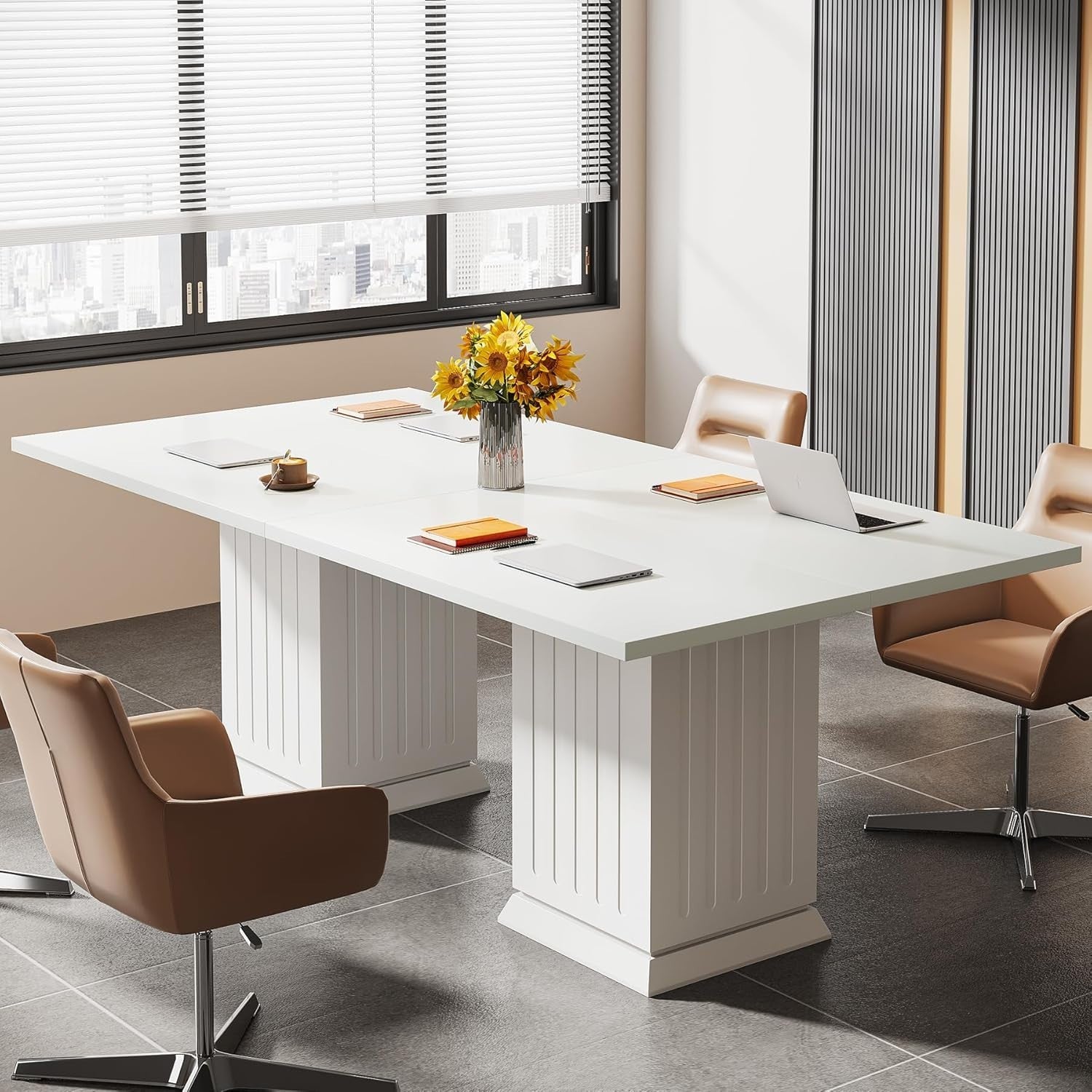 White 90cm Square Conference Table – Modern Small Meeting Table for 4