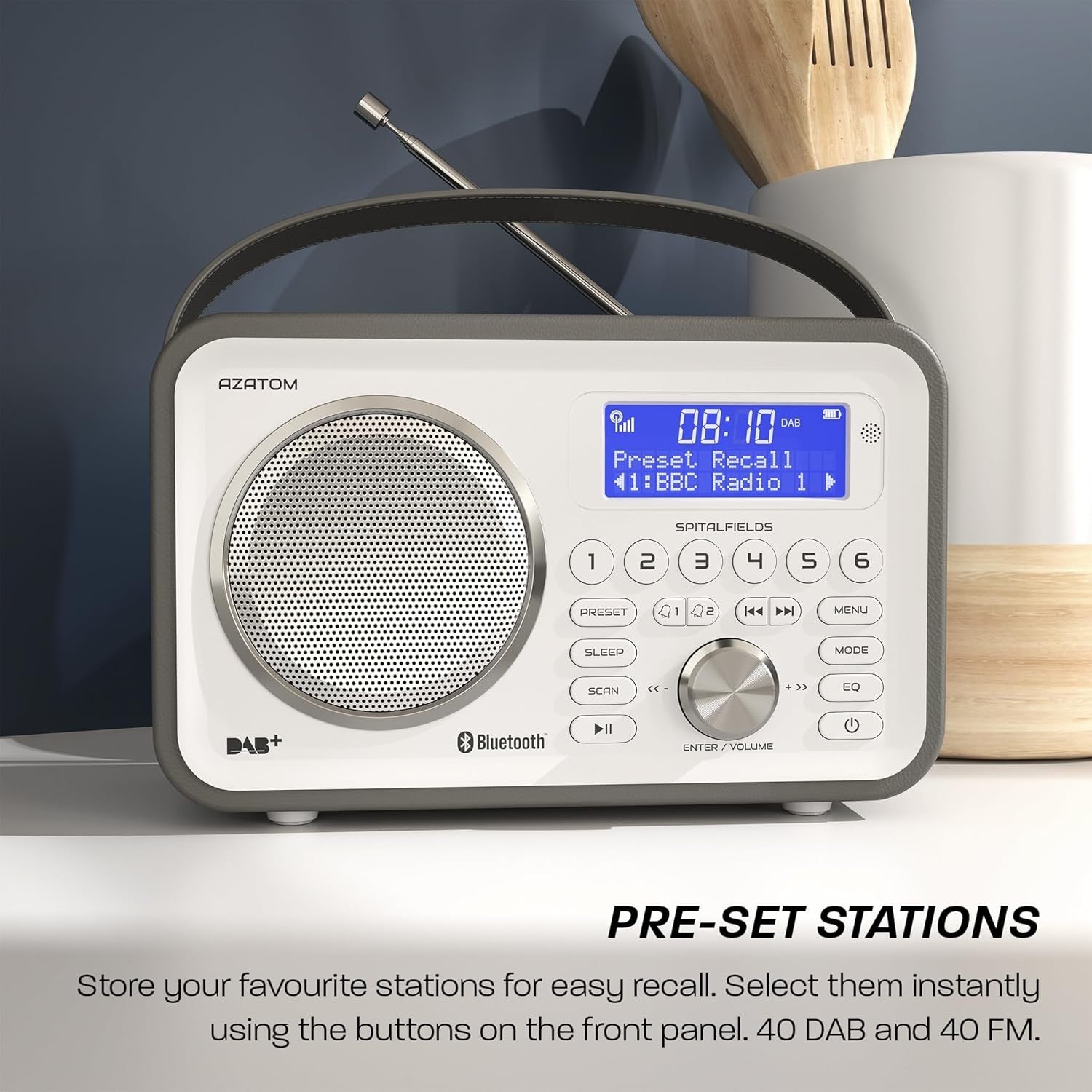 Grey Portable DAB DAB+ FM Digital Radio Bluetooth Rechargeable Dual Alarm