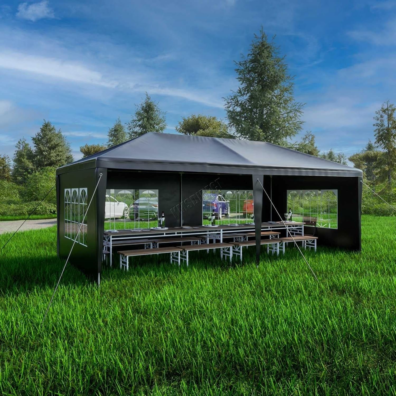 3x6M Steel Frame Gazebo With 6 Sidewalls Waterproof Garden Party Tent Grey