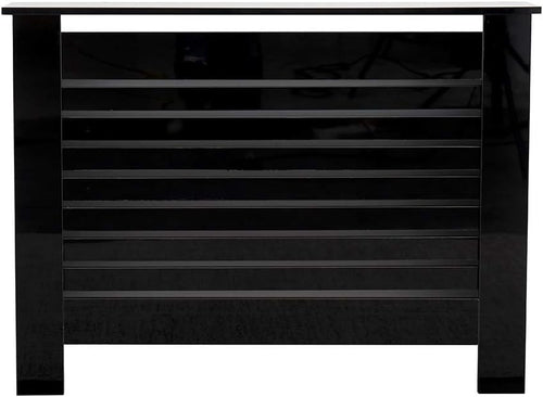 High Gloss Black Radiator Cover Modern Slatted Cabinet W103xH82cm
