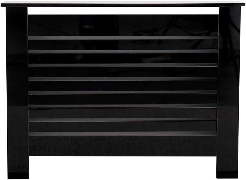 High Gloss Black Radiator Cover Modern Slatted Cabinet W103xH82cm