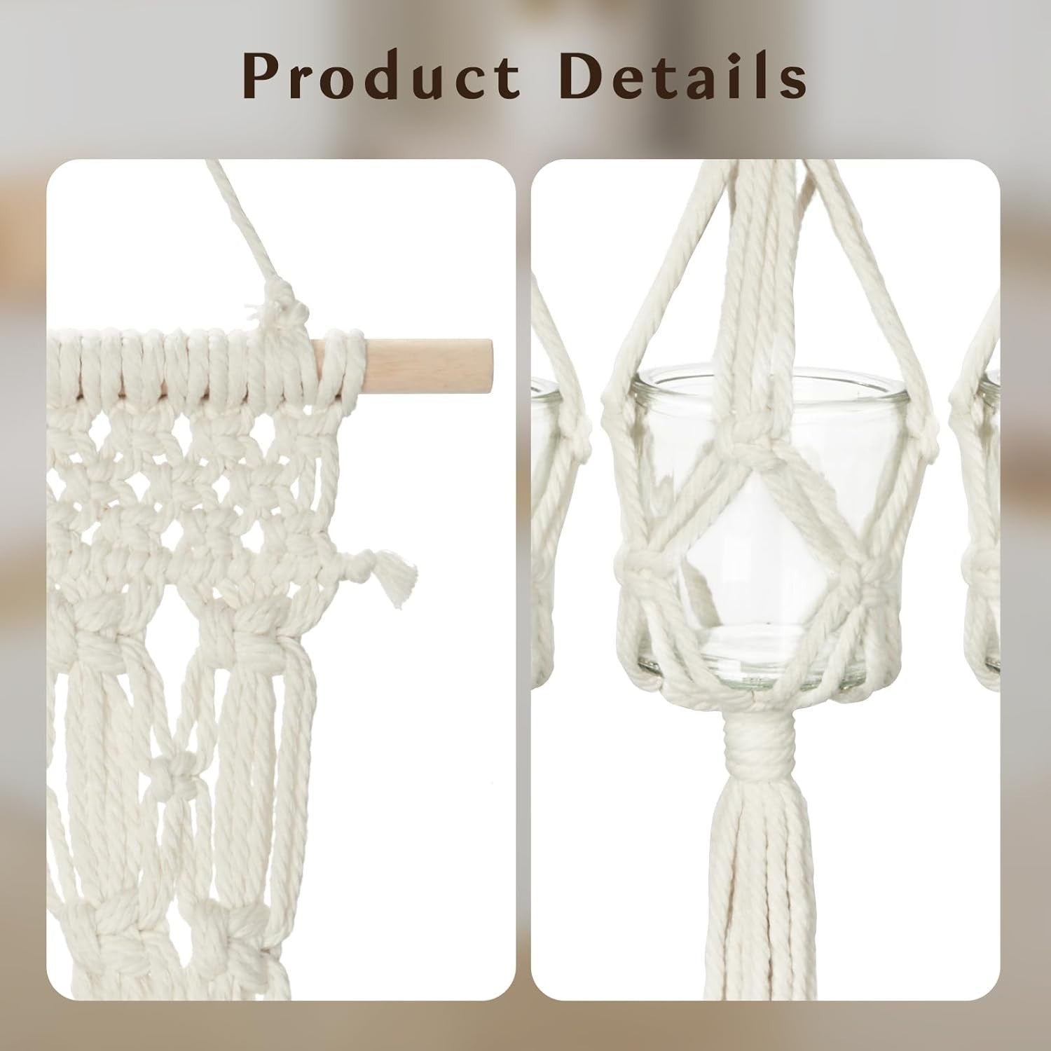 Macrame Wall Hanging with 3 Glass Vases Boho Home Decor