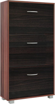 3 Door Shoe Storage Cabinet Wenge Black | Slim Modern Hallway Cupboard 115x60x24
