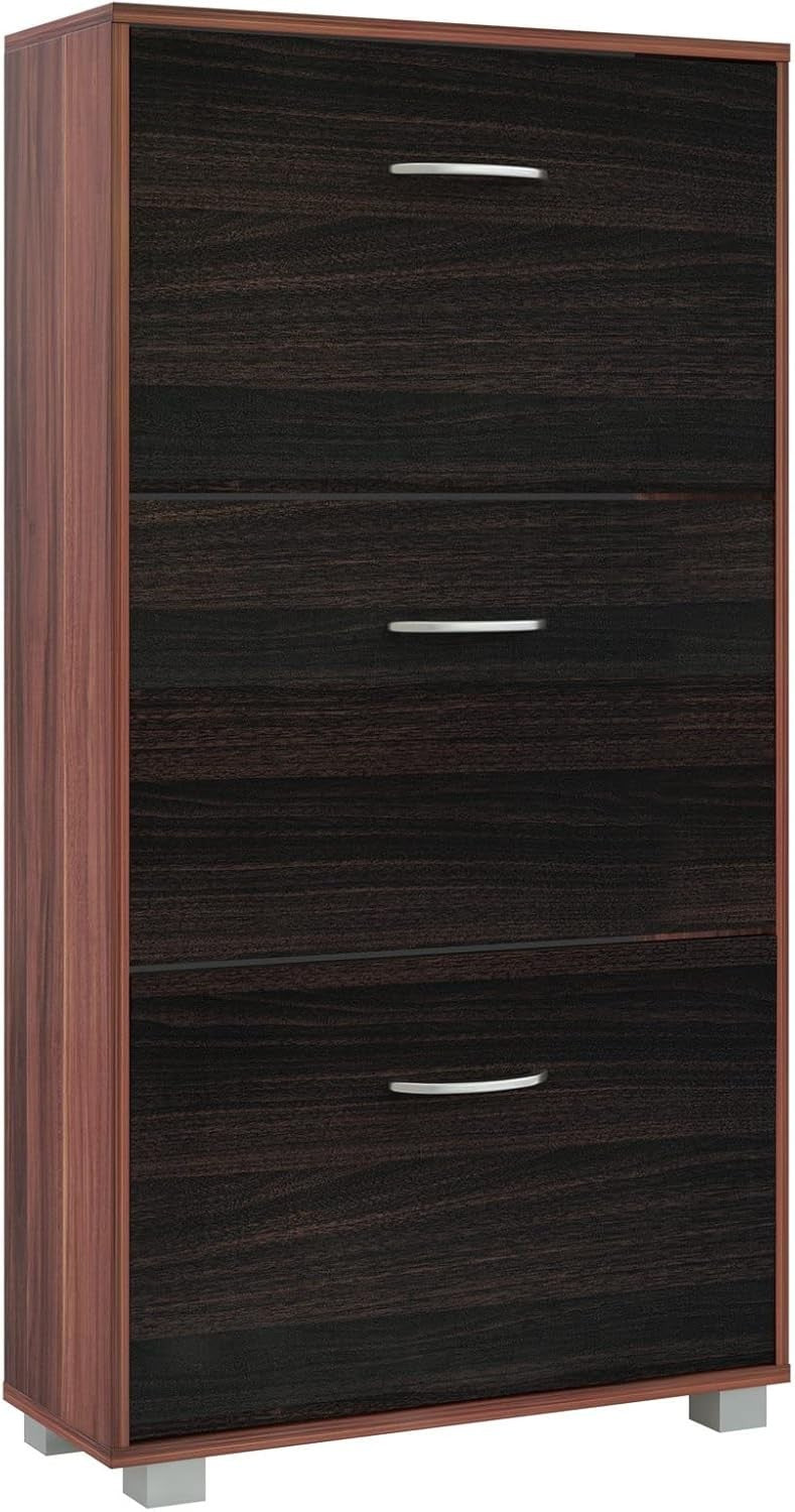 3 Door Shoe Storage Cabinet Wenge Black | Slim Modern Hallway Cupboard 115x60x24