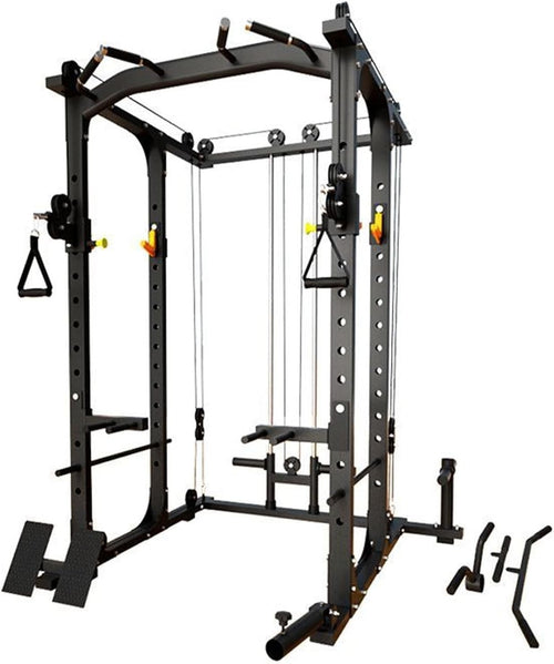 Modern Fitness Power Rack Squat Cage Cable Pulley System Red