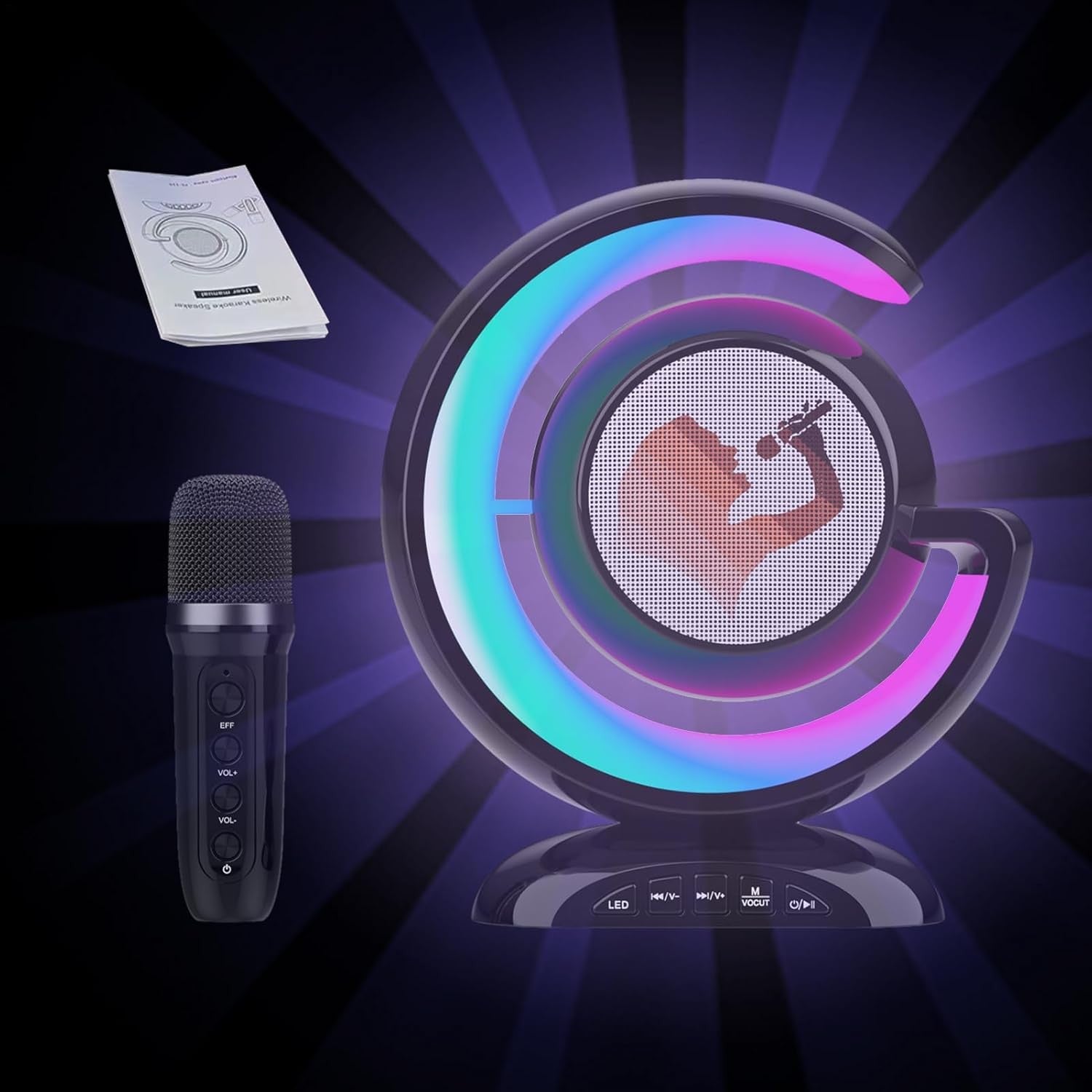Wireless Karaoke Machine with 2 Mics, LED Light Effects & Bluetooth
