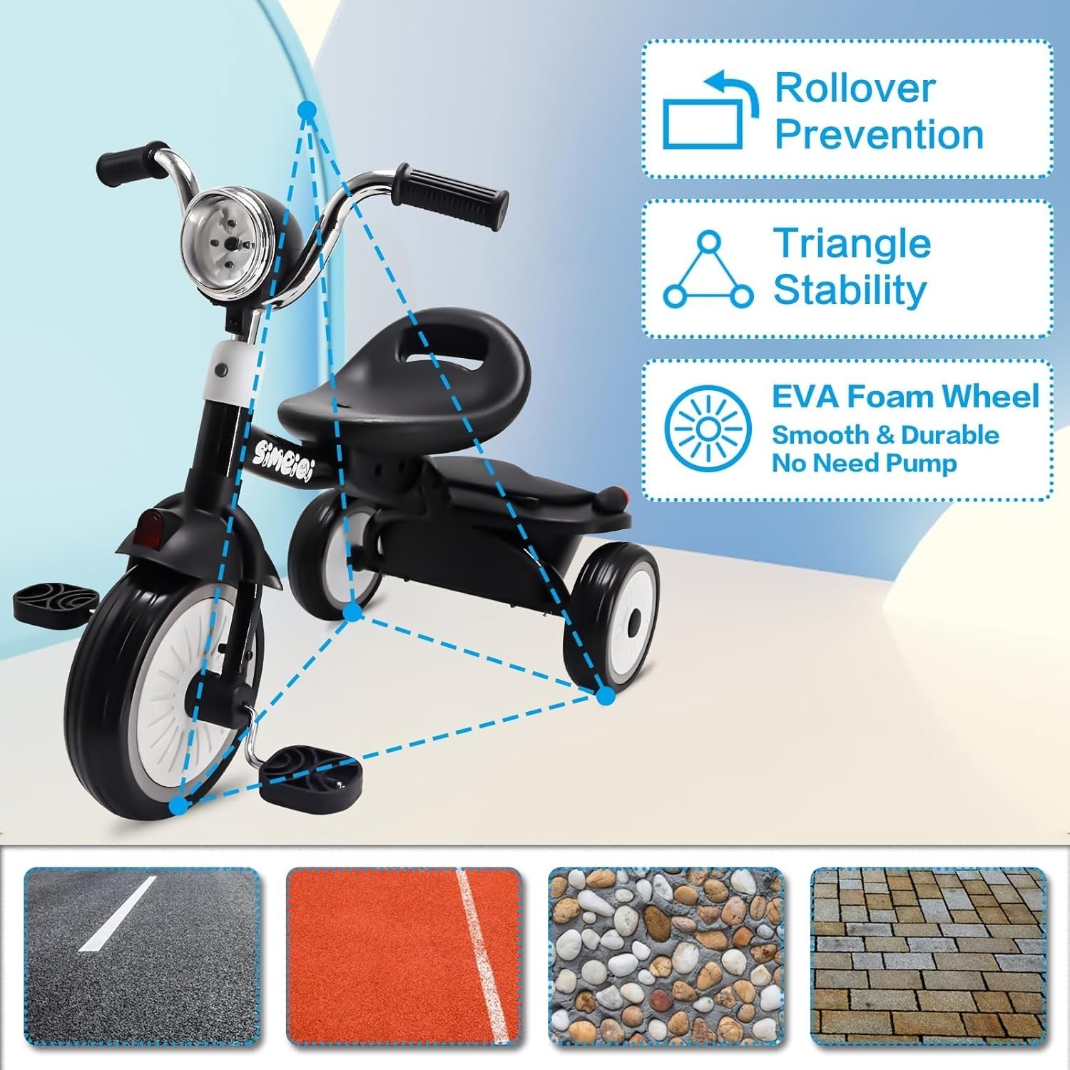 Foldable Toddler Tricycle 3 Wheel Pedal Bike Music Lights Storage 1-4Y