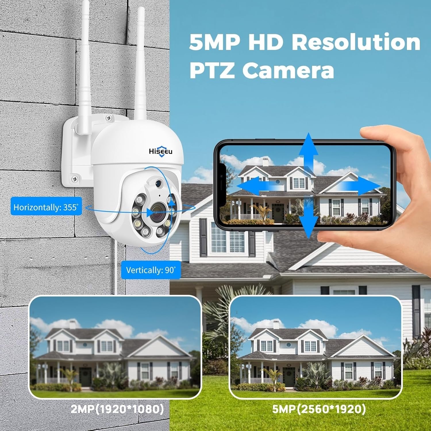 5MP PTZ Security Camera Outdoor WiFi 360° Auto Tracking Night Vision