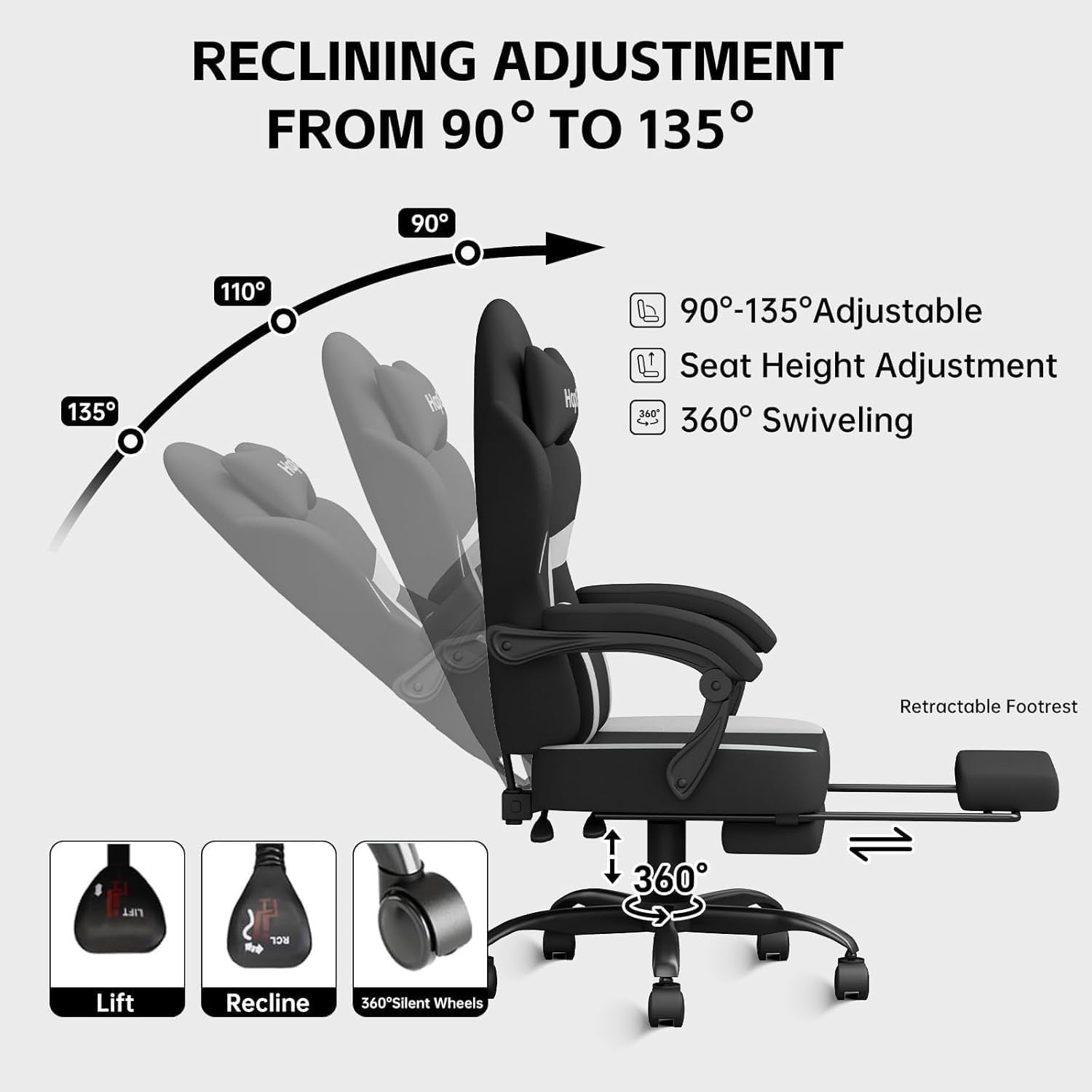 Ergonomic Gaming Chair Office Desk Chair Memory Foam Swivel Recliner Footrest Gr