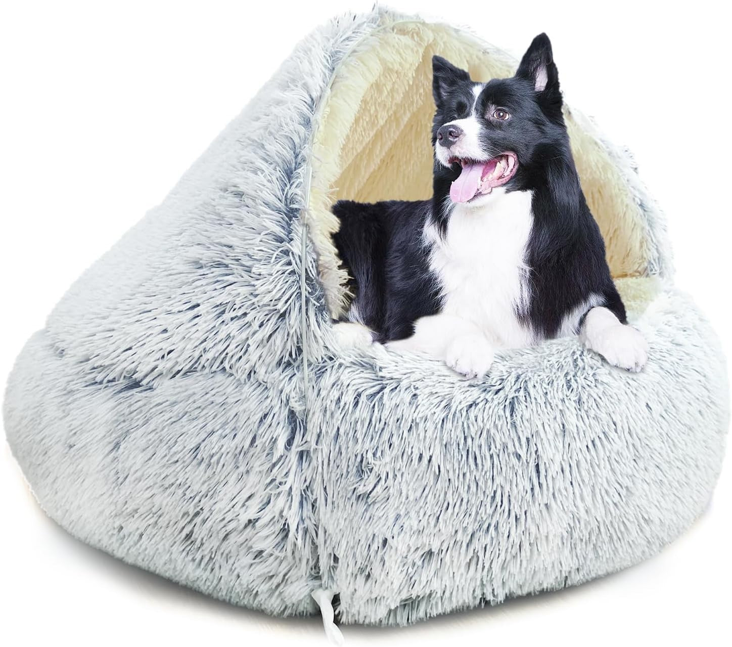 Fluffy Calming Dog Cave Bed 80x80x55cm Hooded Washable