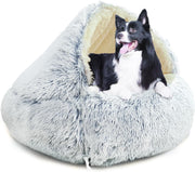 Fluffy Calming Dog Cave Bed 80x80x55cm Hooded Washable