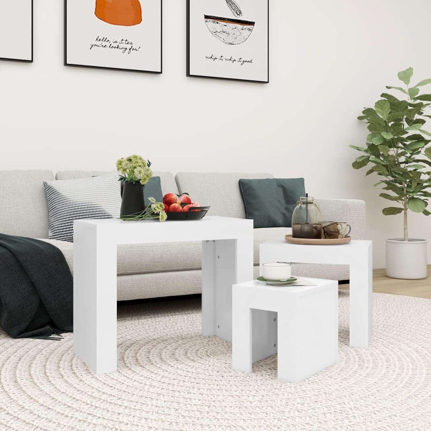 3-Piece Nesting Coffee Table Set, Versatile Side End Nightstand, Modern Engineer