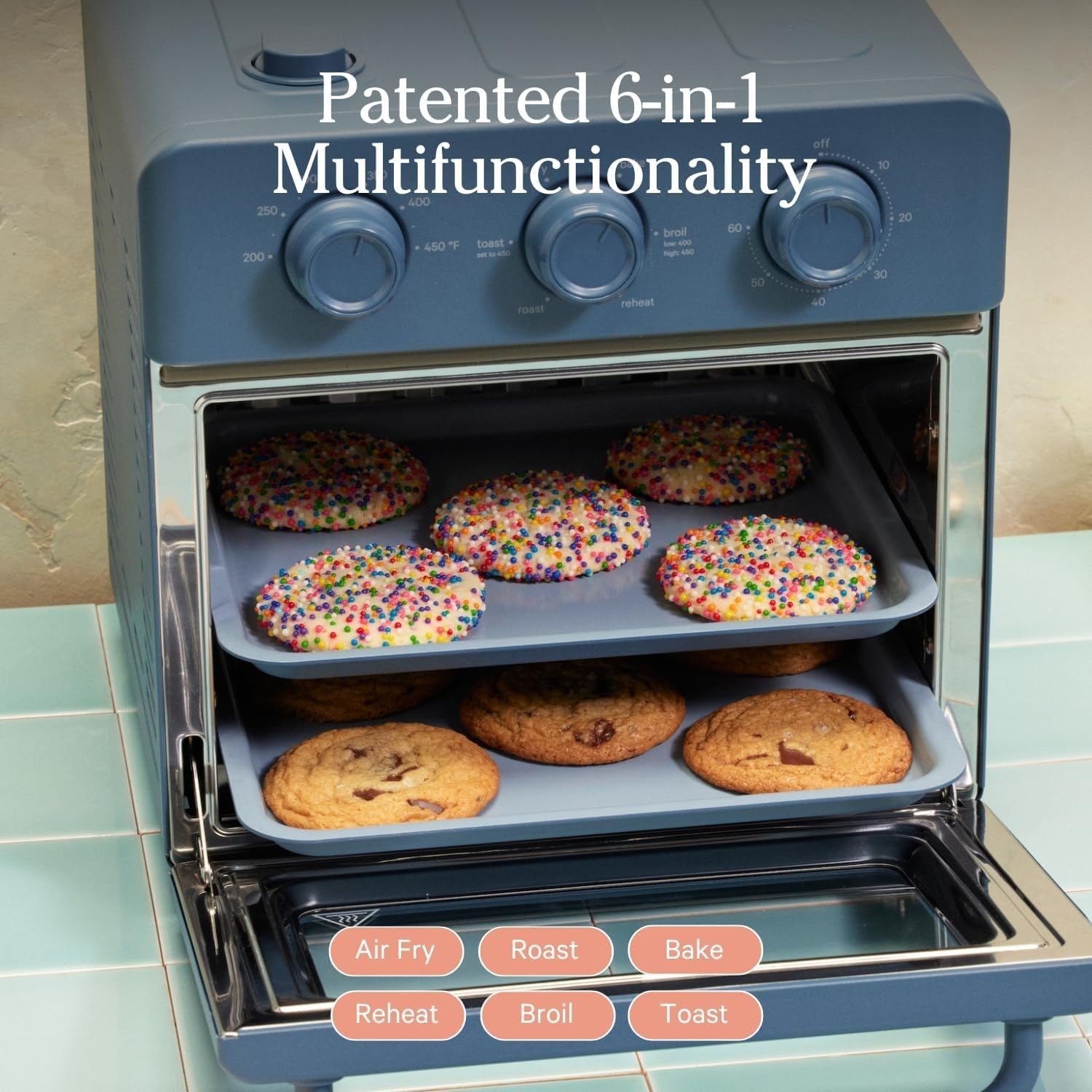 6-in-1 Air Fryer Toaster Oven Compact Steam Infusion Fast Preheat 12L Blue