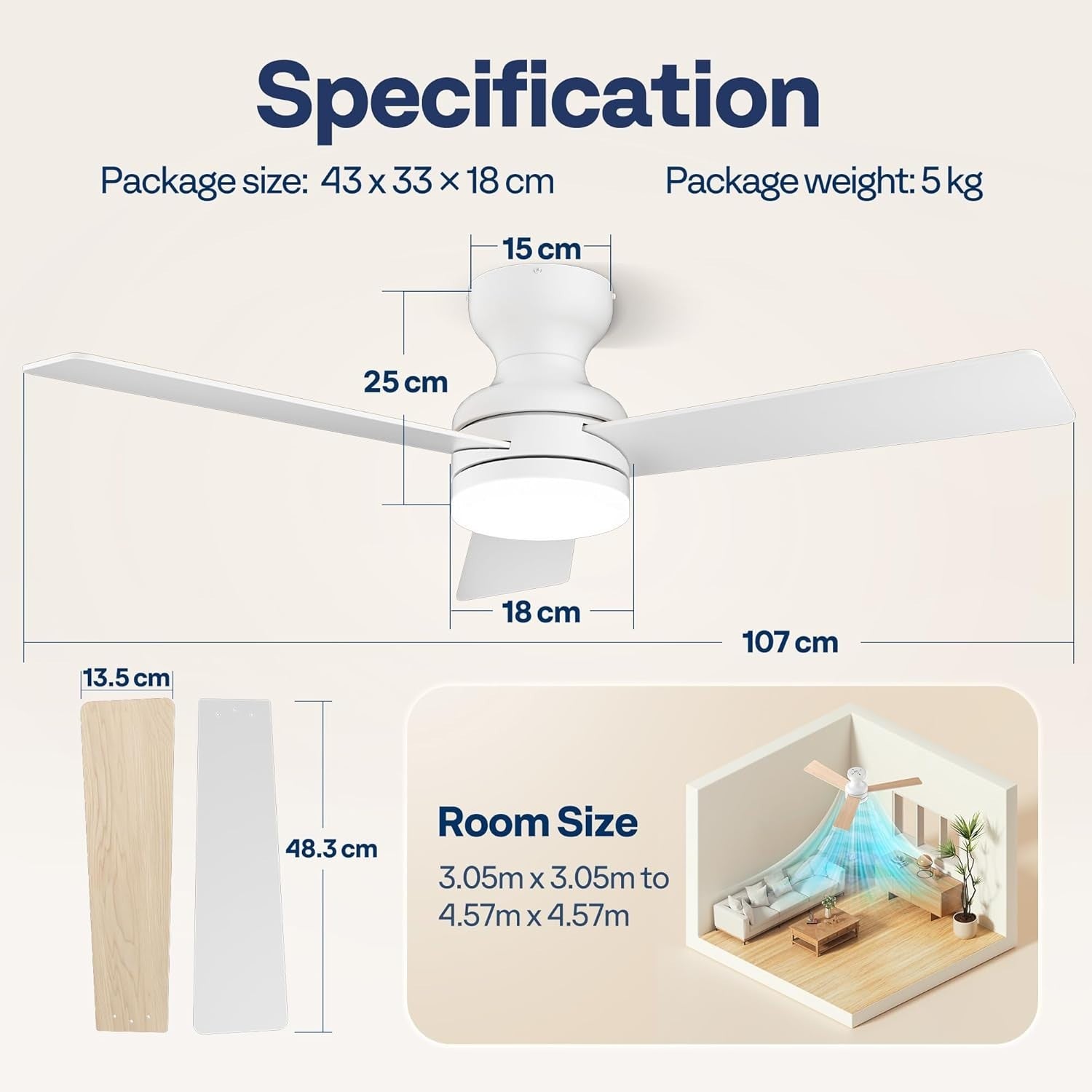 VIVOHOME 42"" Ceiling Fan with Lights, Remote, 6 Speeds, Dimmable, Timer