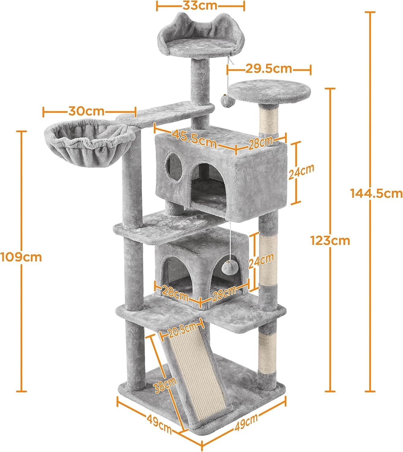Large Cat Tree 144.5cm Multi Level Tower With Condos Scratching Posts
