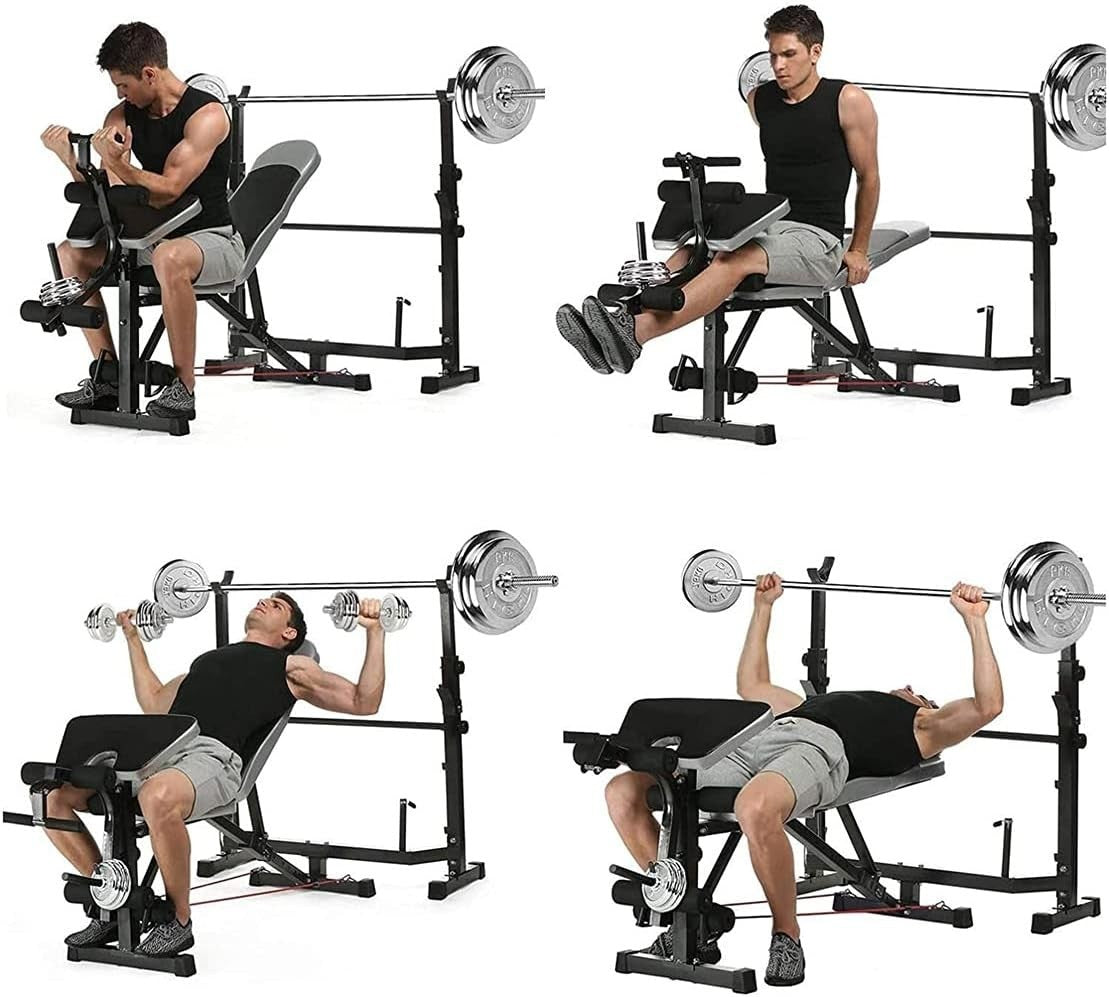 Adjustable Weight Bench with Squat Rack Leg Extension Full Home Gym