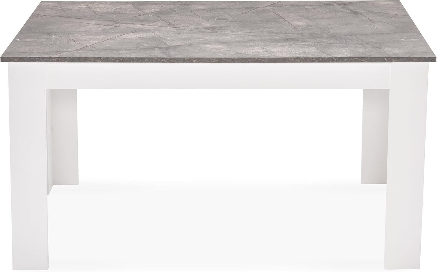 Grey Marble Dining Table Set with 6 PU Leather Chairs, Modern Kitchen