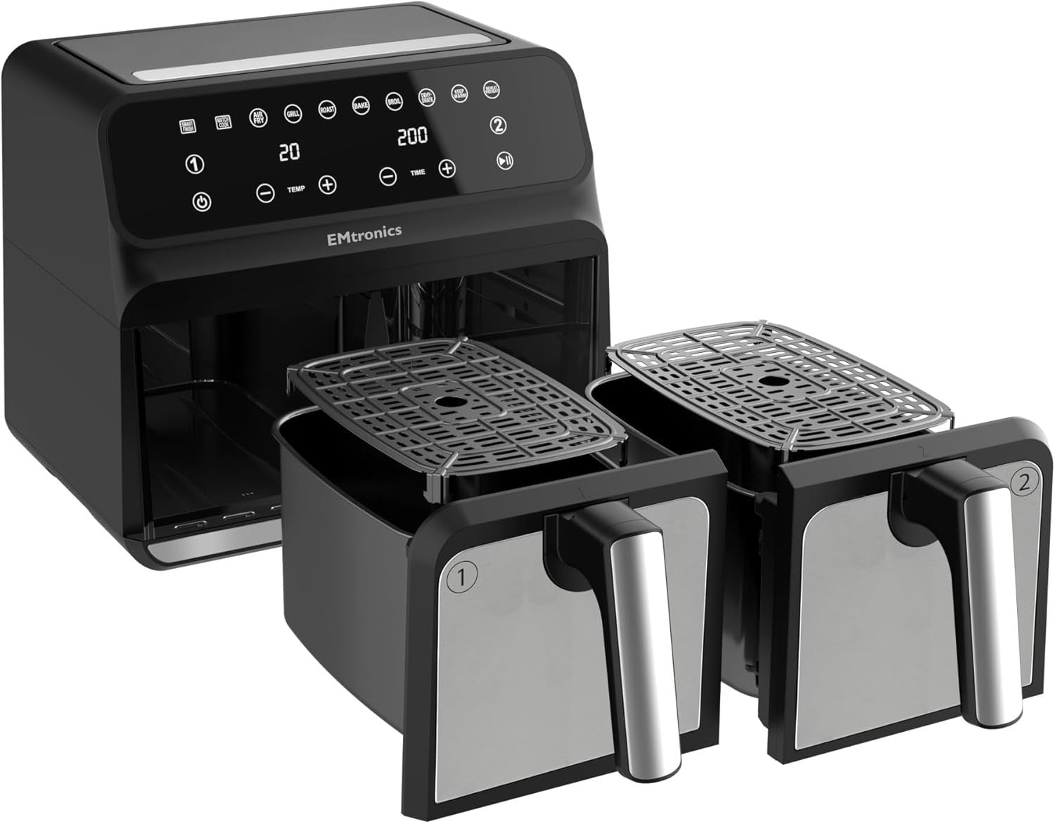 Dual Basket Air Fryer 8L 2500W Oil Free Touch Control 8 Presets Timer