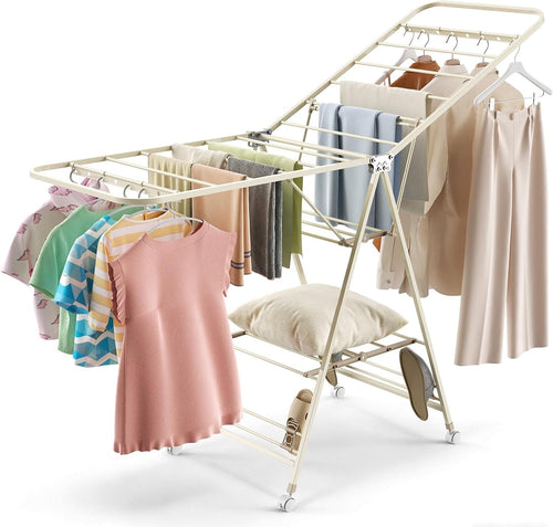 3 Tier Clothes Airer Foldable Drying Rack Wheeled Indoor Outdoor Laundry Horse