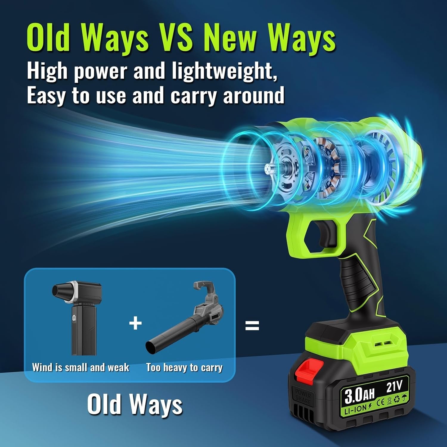 Cordless Leaf Blower Vacuum 21V Handheld Garden Cleaner 2 Batteries