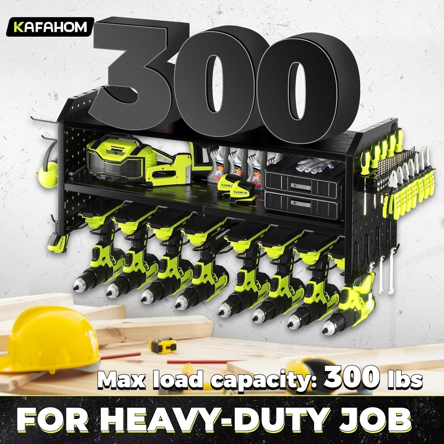 Black Adjustable Wall-Mount Power Tool Organizer 8 Drill Holder Rack