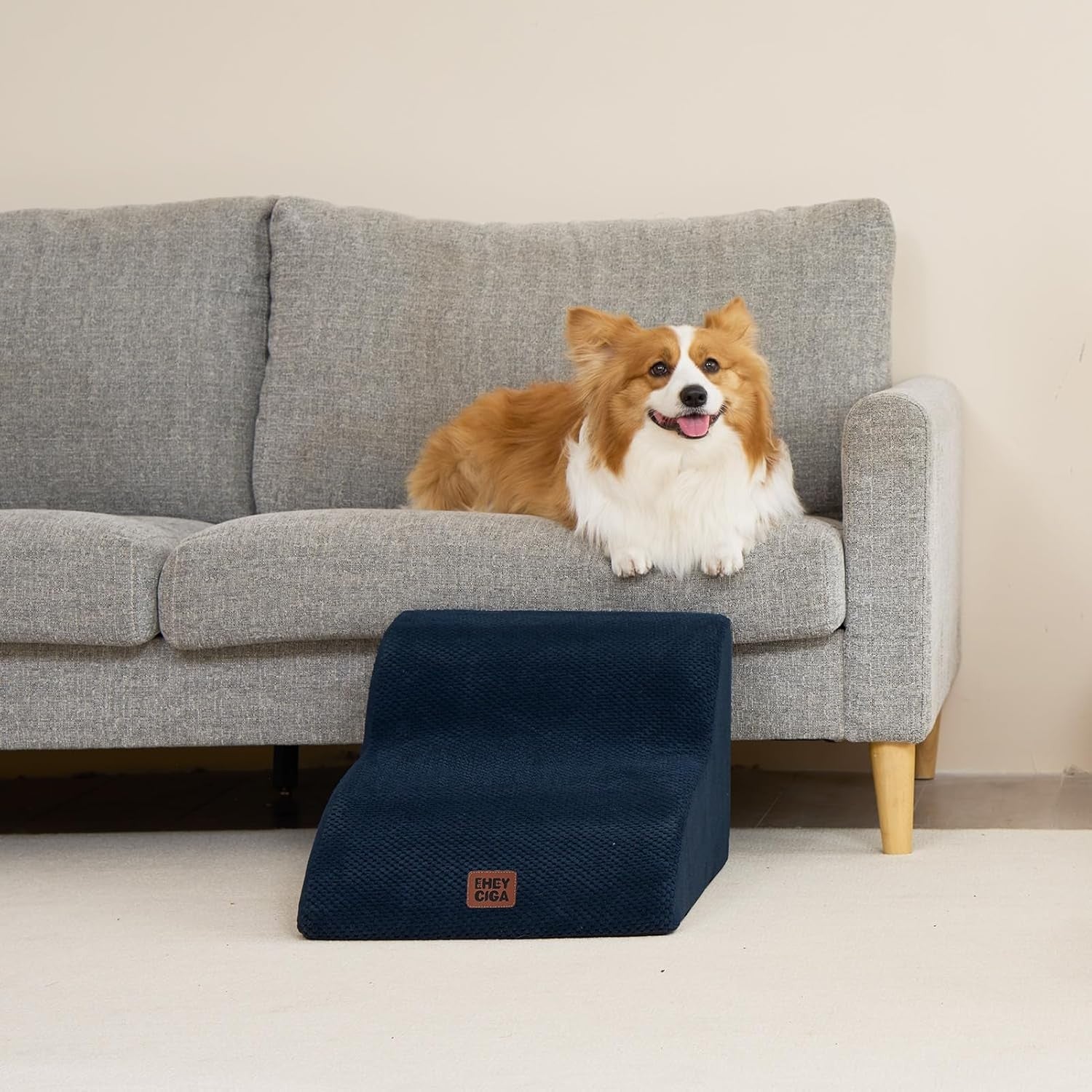 2 Step Dog Stairs for Sofa Non Slip Pet Steps Washable Navy 40x50x30