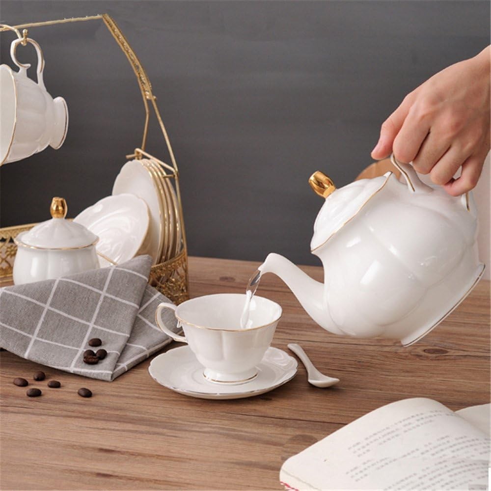 15 Piece White Bone China Tea Set Teapot Cups Saucers Classic Afternoon Tea