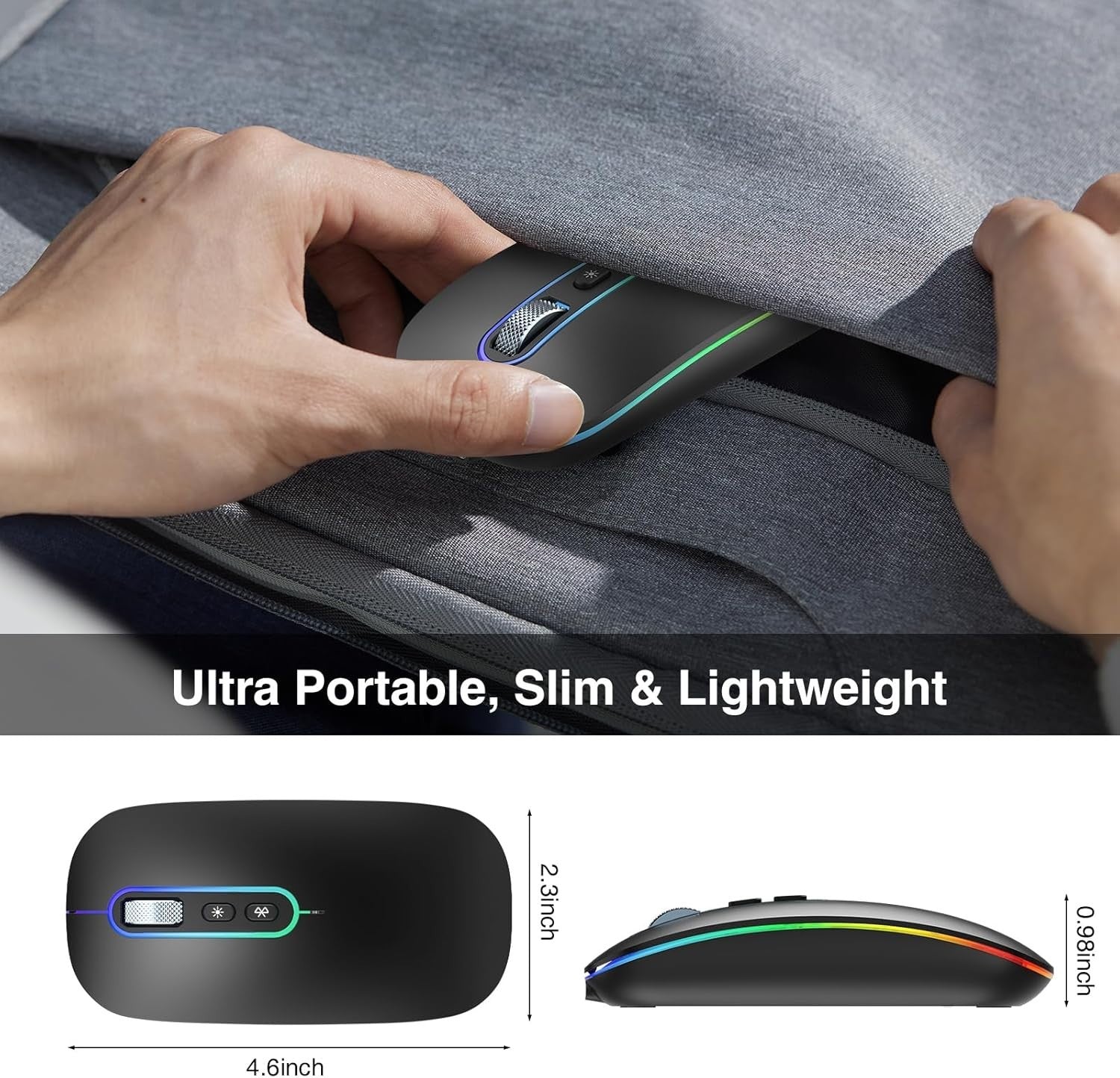 Slim Rechargeable Wireless Mouse Bluetooth 2.4G Silent Ergonomic 1600DPI