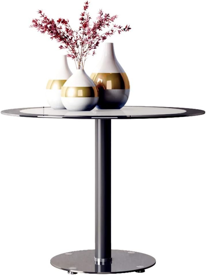 Round Glass Dining Table 90cm Black Tempered Metal Base Kitchen Table