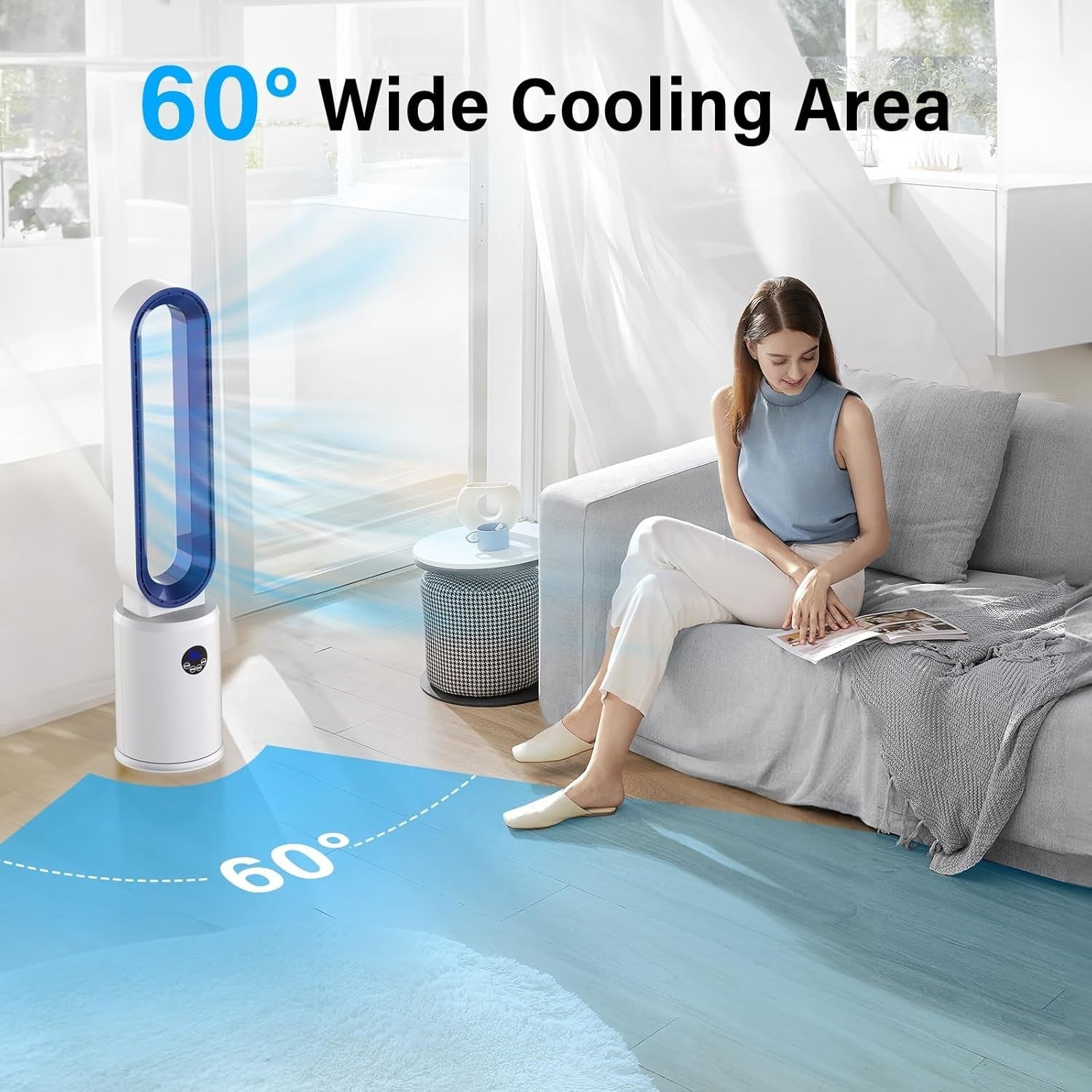 38-Inch Bladeless Tower Fan – 24-Speed Quiet Cooling w Remote LED Timer Display