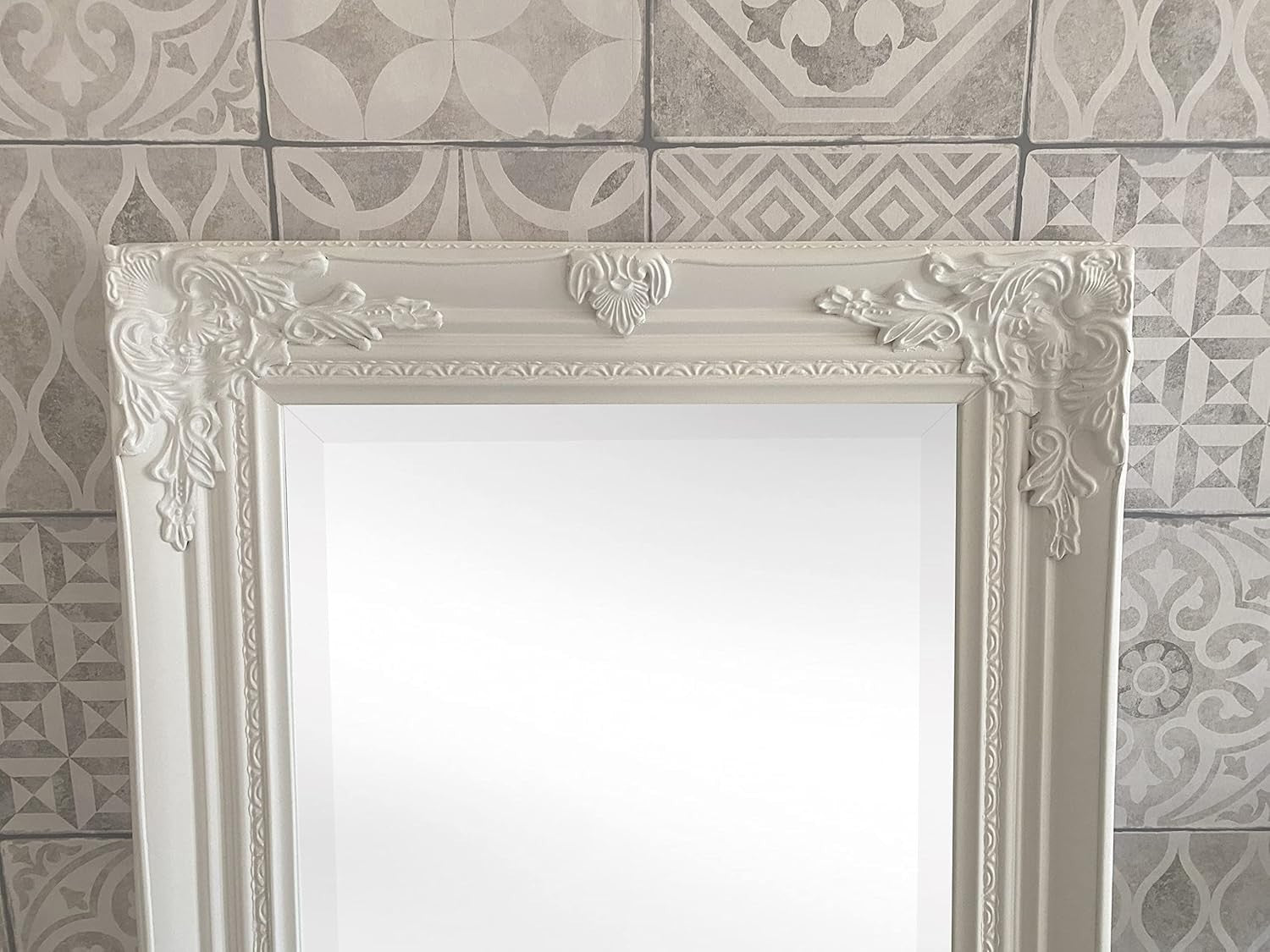 Tall White Wall Mirror 142x47cm with Bevelled Glass, Classic Wood Frame