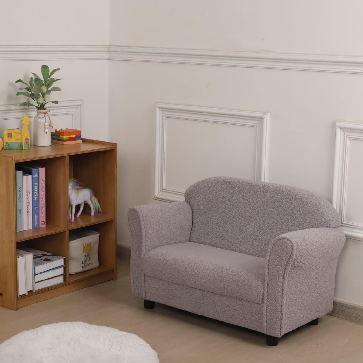 Children Grey Sofa Couch with Armrests – Double Seater Toddler Couch Chair