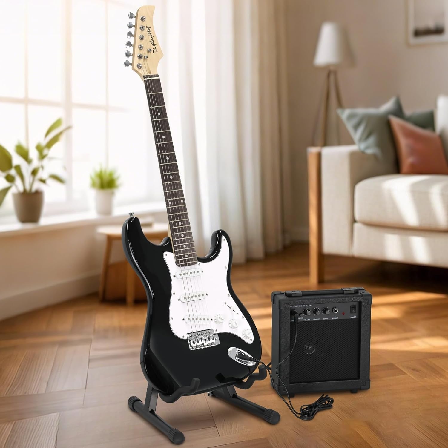 Full Size Electric Guitar Starter Kit Amp Stand Bag Tuner Black