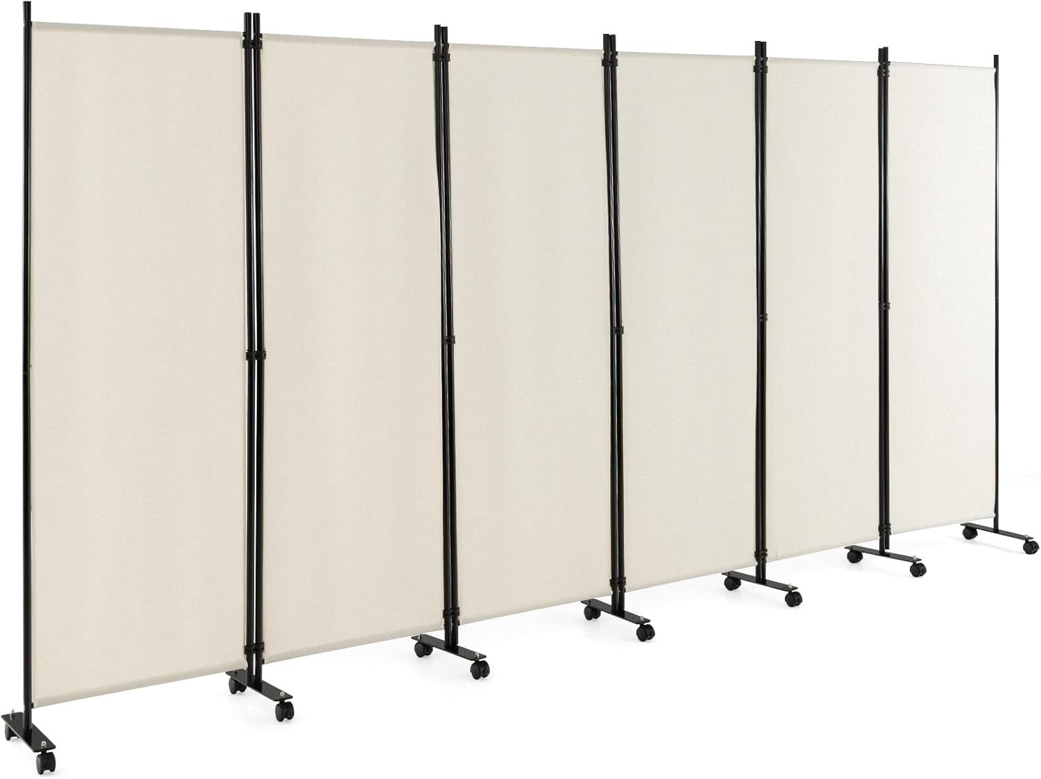 6 Panel White Folding Room Divider Privacy Screen Metal Frame 335x172cm