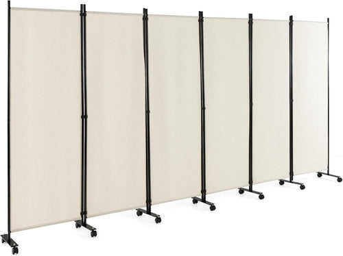 6 Panel White Folding Room Divider Privacy Screen Metal Frame 335x172cm