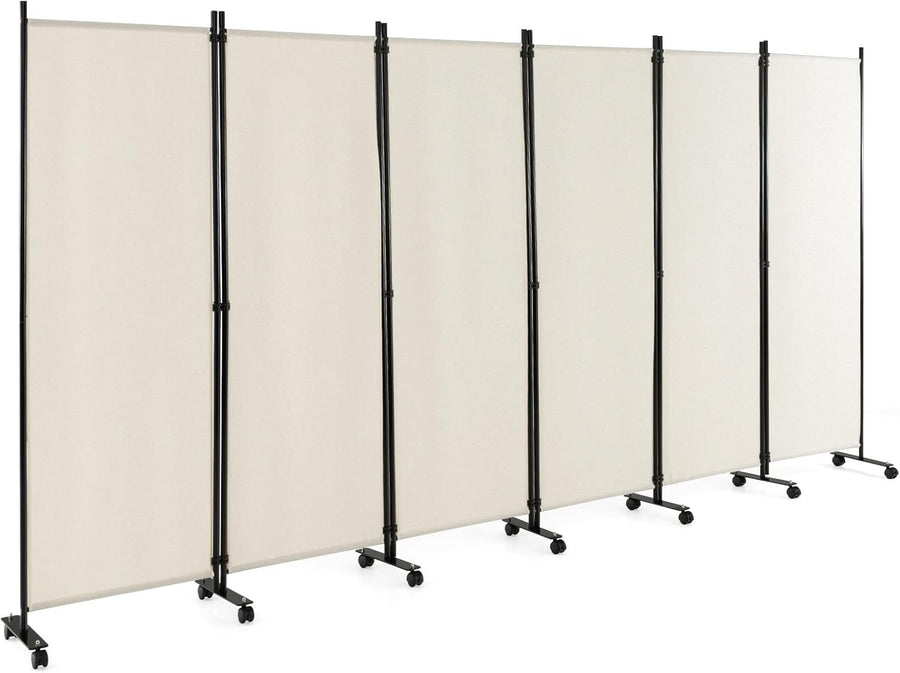 6 Panel White Folding Room Divider Privacy Screen Metal Frame 335x172cm