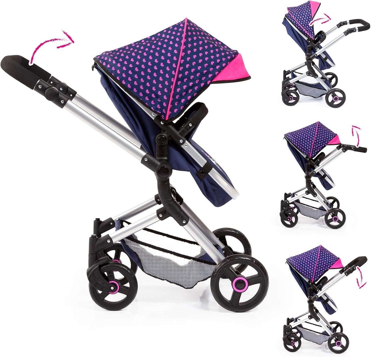 Convertible Dolls Pram Pushchair Adjustable Handle Foldable Basket Bag