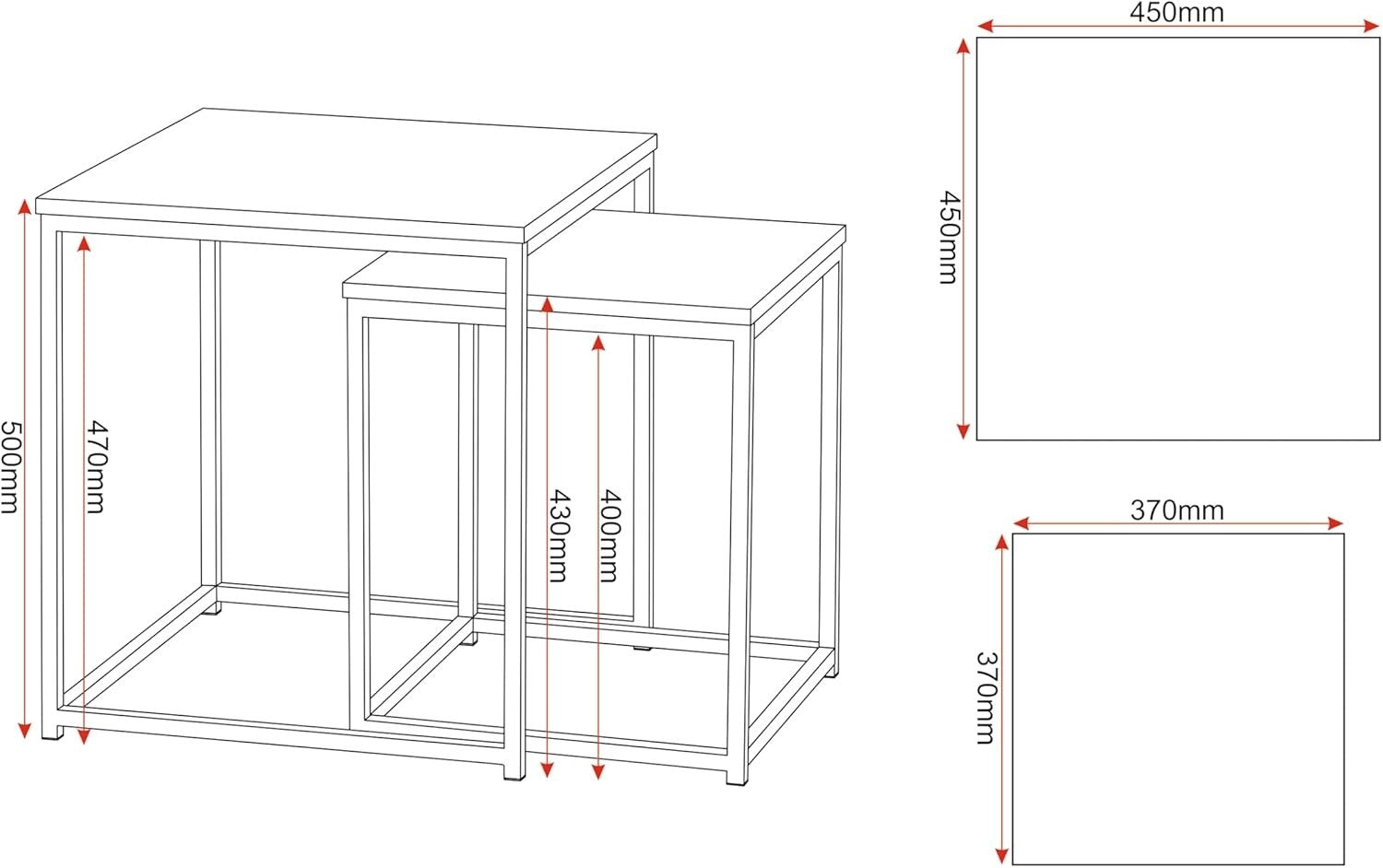 Modern Nesting End Tables Marble Gold Effect Metal Frame 2 Pcs Square Side Set