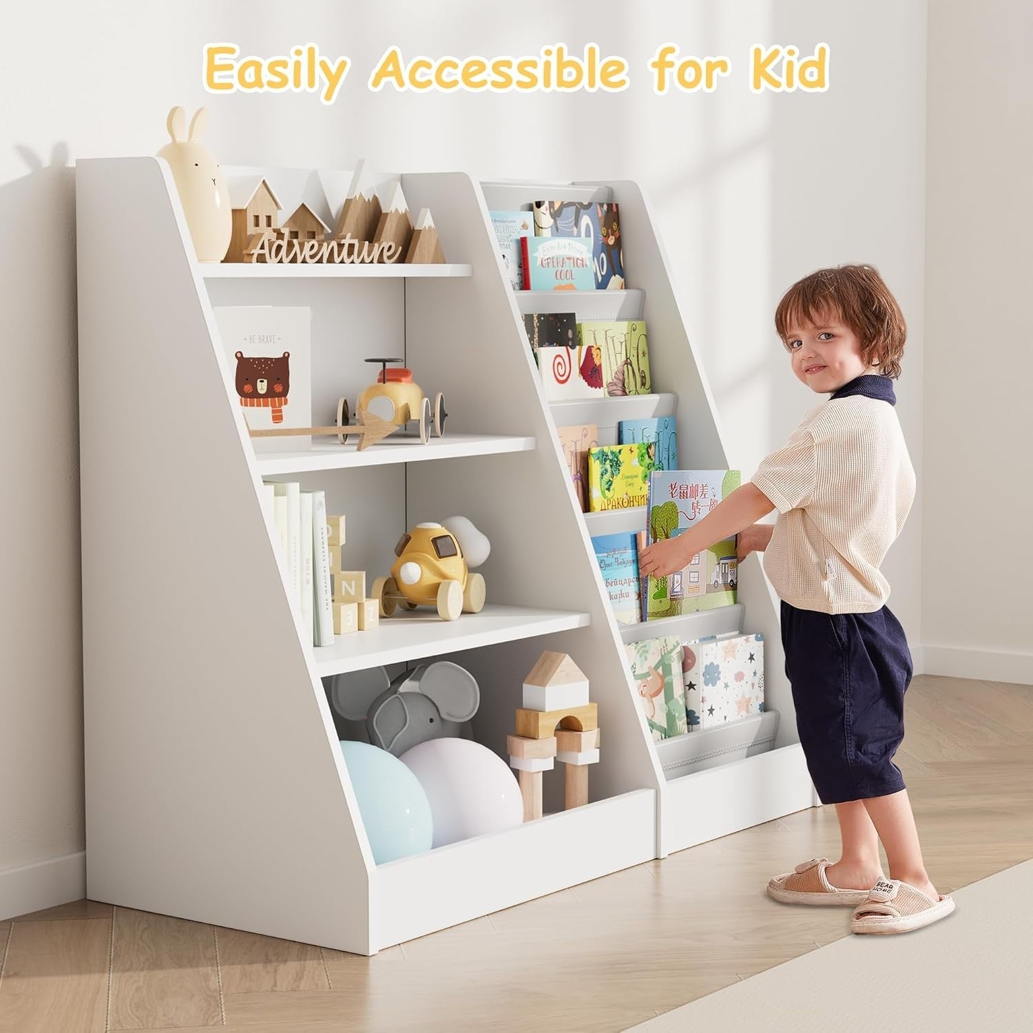 4-Tier Kids Bookshelf Wooden Storage Unit White 90x40x80cm Child Safe