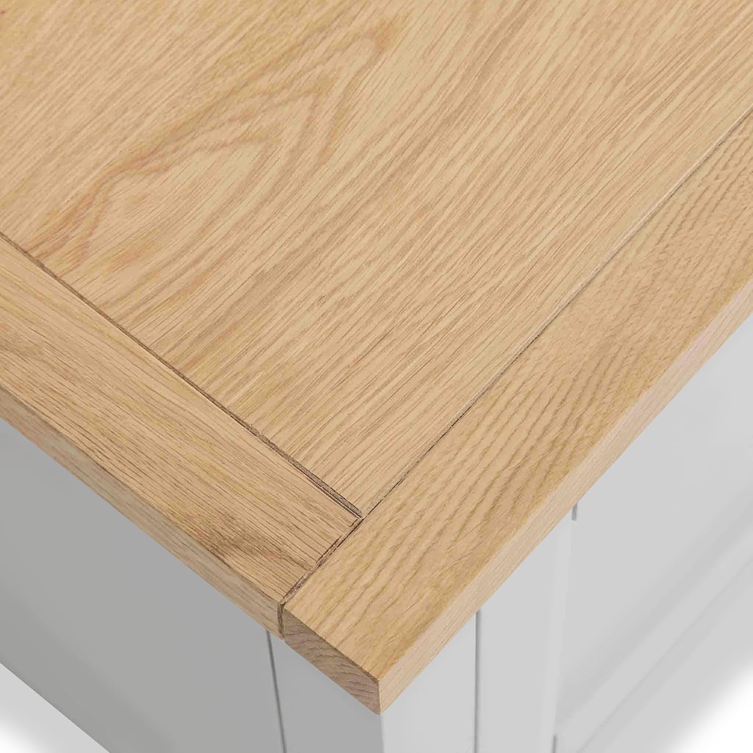 Solid Wood Grey Sideboard Cabinet with 2 Drawers & Oak Top for Hallway
