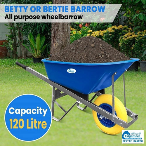 120L Garden Wheelbarrow – Blue/Yellow – PU Tubeless Tyre Heavy Duty Frame
