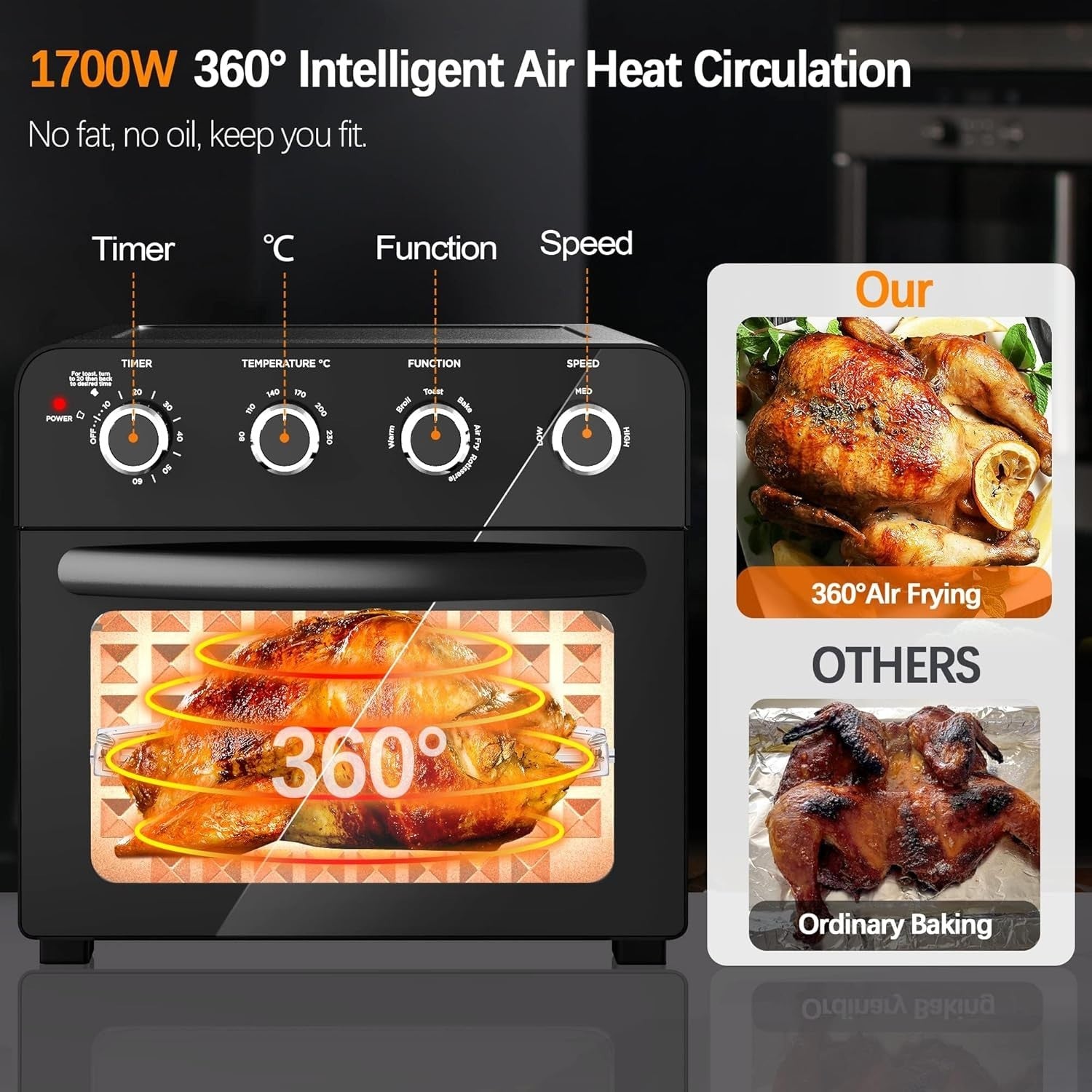 23L Air Fryer Oven Rotisserie 1700W Convection Mini Oven 6 Accessories