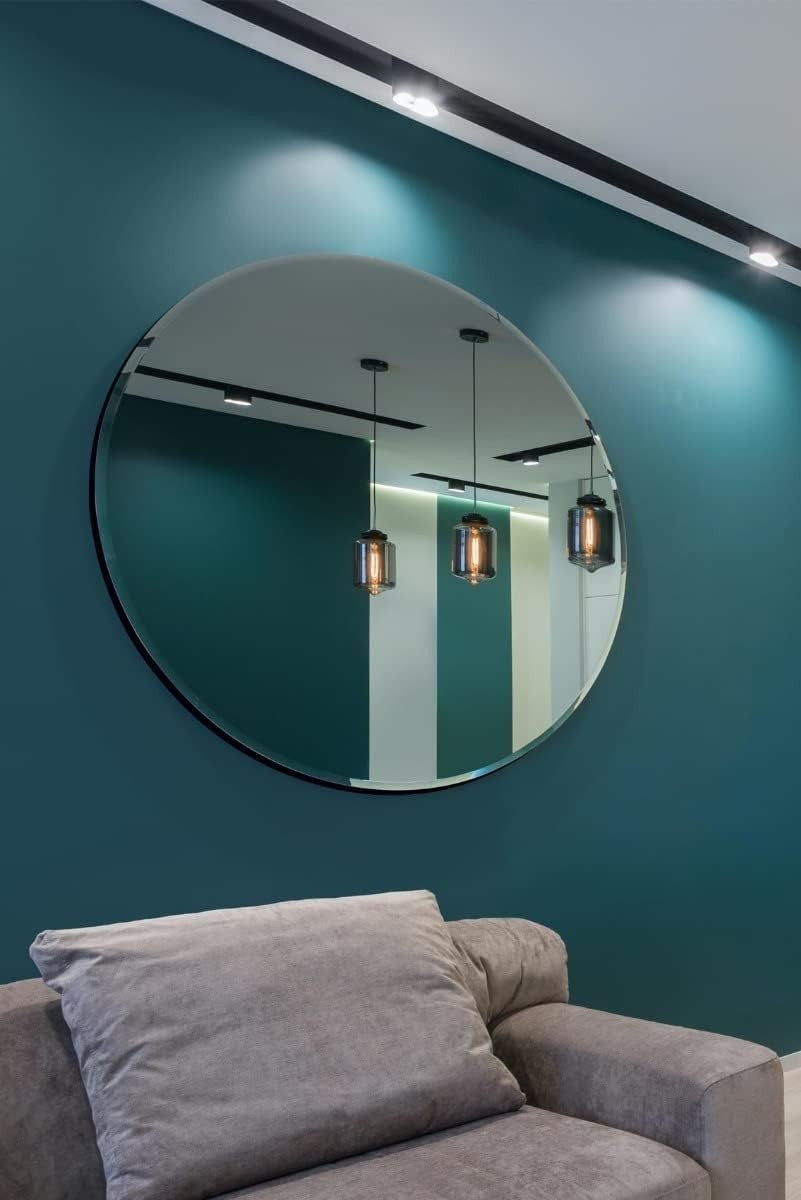 Large Round Frameless Bevelled Wall Mirror 120x120cm Modern Decor