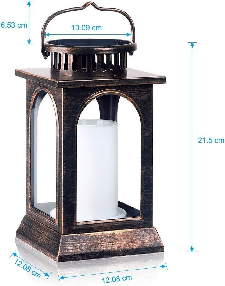 2 Pack Solar Flame Lanterns, Outdoor Waterproof, Bronze