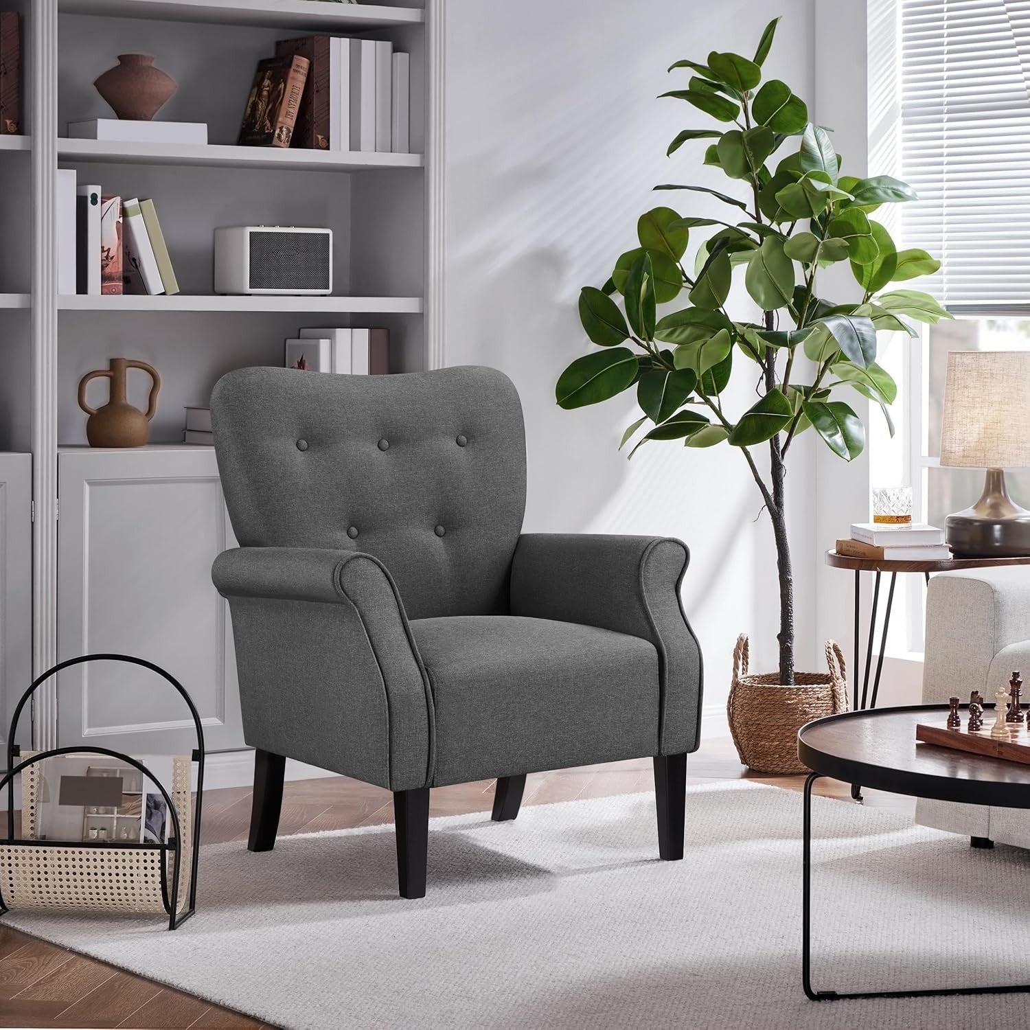 Dark Grey Modern Tub Chair Accent Armchair Padded High Back Living Room