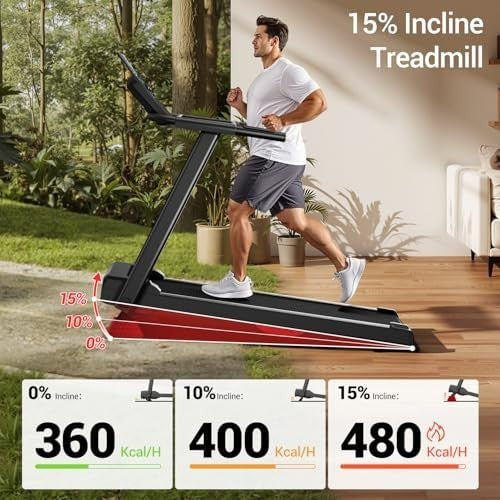 Foldable Home Treadmill 3.0HP 15% Incline 12KM/H Heart Rate Monitor