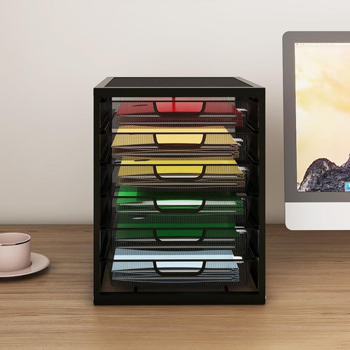 6-Drawer Desktop Paper Tray Organiser Metal File Storage Office Home