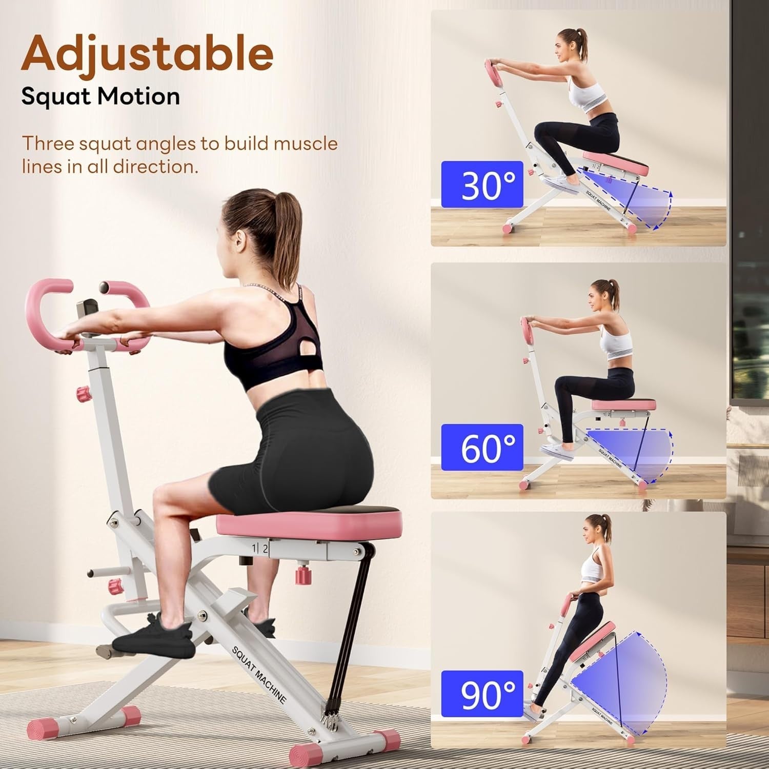 Foldable Squat Rowing Machine w LCD Resistance Bands 330LB Trainer