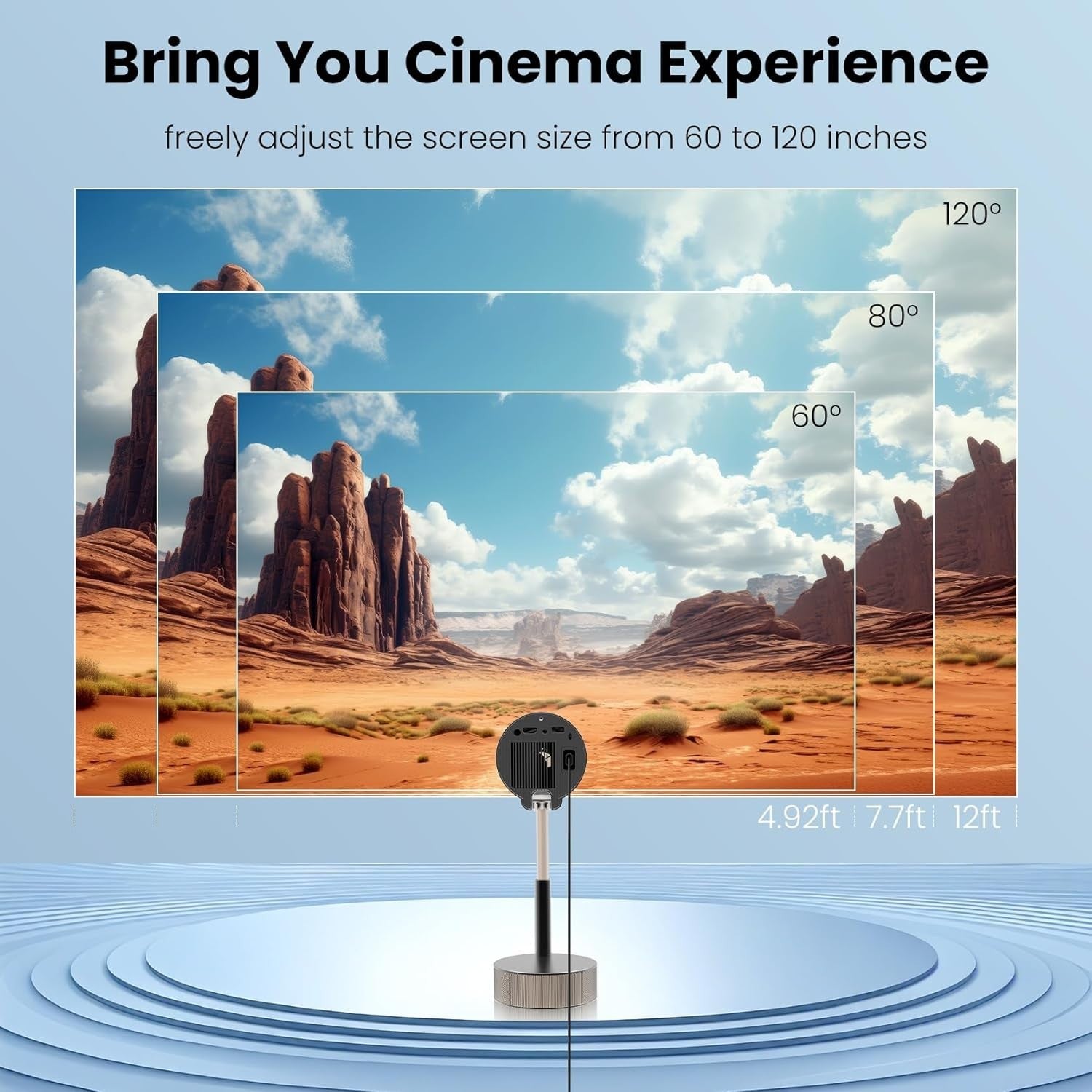 Mini Smart Projector 1080P WiFi 6 Bluetooth Auto Focus Lift Stand
